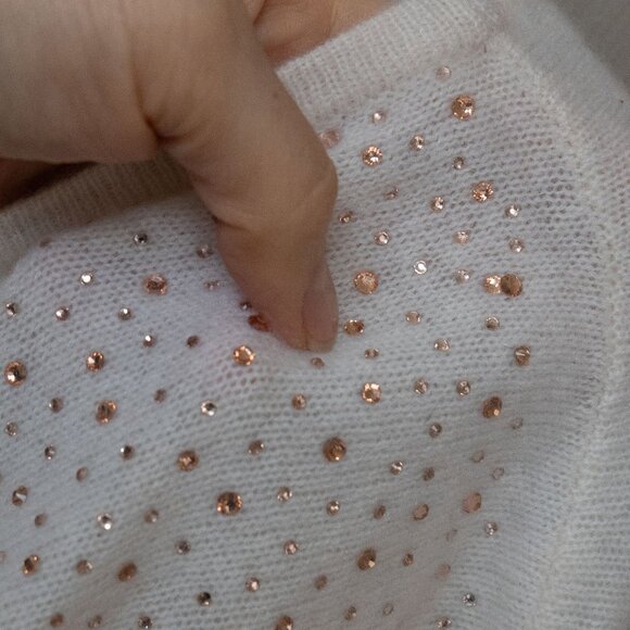 Chicos Cashmere Poncho Sweater Rhinestone Ivory Asymmetrical Wool Bedazzled - Picture 6 of 16